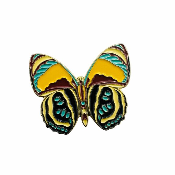 Butterfly Moth Enamel Pin Badge Yellow Teal Gold Metal Insect Brooch Jewelry New - Picture 4 of 5
